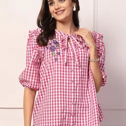 House Of Zelena Women Checked Cotton Regular Top-picture-37