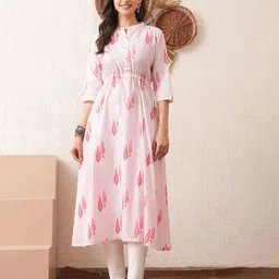 GLOWWORLD Women Ethnic Motifs Printed Festive Cotton A-Line Kurta-picture-38