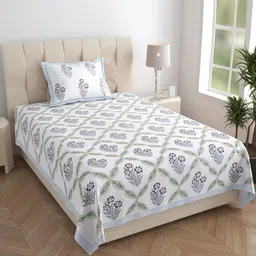 Texstylers White Floral Printed 210 TC Pure Cotton Single Bedsheet Set- 1.52 m X 2.29 m-picture-20