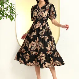 PTVIZE Women's Tropical Printed Tiered Midi Dress-picture-35