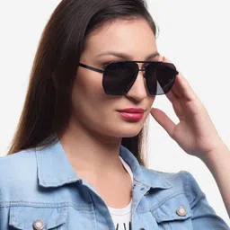 PELLE LUXUR Unisex Black Oversized UV Protected Lens Sunglasses-picture-26