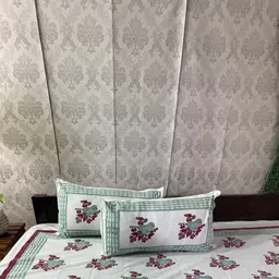 Alankaran designs White & Grey 120 TC Bedsheet with 2 Pillow Covers image 3