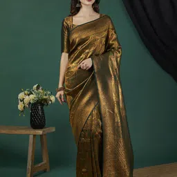 HI FI NX Ethnic Motifs Zari Pure Silk Kanjeevaram Saree-image-22