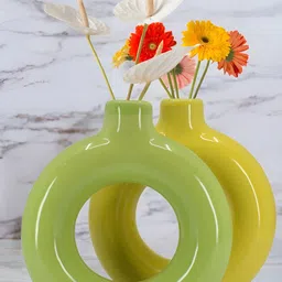 The Decor Lane Green 2 Pieces Glossy Ceramic Flower Vases-picture-40