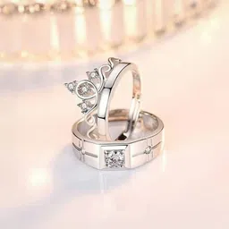 TheVineGirl Set Of 2 Silver-Plated Cubic Zirconia Studded Adjustable Finger Rings-image-4