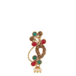 Anouk Gold-Plated Red & Green Pearls Stud Nosepin image 4