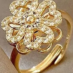 TheVineGirl Women Gold-Plated Floral Designed Adjustable Cubic Zirconia Studded Ring image 2