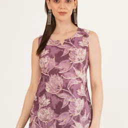 Brownverse Floral Embroidered Khadi Cotton Straight Kurti-image-90