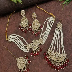 SGA FASHION Gold-Plated Kundan Studded & Pearls Beaded Jewellery Set-picture-22