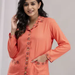 asami Women Night Suit Set Orange Solid image 5