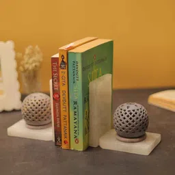 katkaria creations Jali Set Of 2 White Soapstone & Marble Bookends image 4
