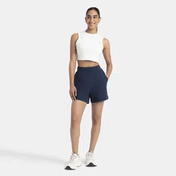jockey Solid Women Dark Blue Casual Shorts image 4