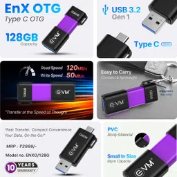 EVM EnX OTG Flash Drive 128 GB OTG Drive Compatible with Mobile USB 3.0 Plastic Case image 2