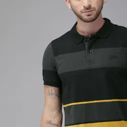 Roadster Men Black & Charcoal Grey Colourblocked Polo Collar T-shirt-picture-12
