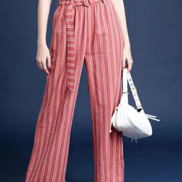 Mast & Harbour Women Pure Cotton Striped Casual Trousers-picture-21