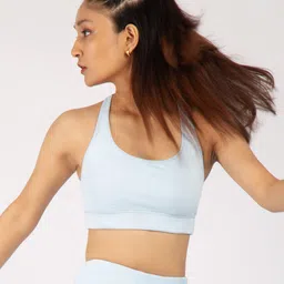 aastey Blue Solid Lightly Padded Organic Sports Bra-image-0