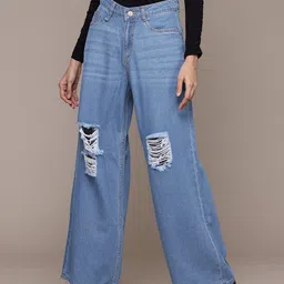 The Roadster Lifestyle Co. Women Pure Cotton Wide Leg High-Rise Mildly Distressed Jeans-picture-38