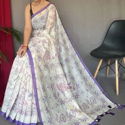 Tasarika Katha Work Printed Saree With Blouse Piece image 3