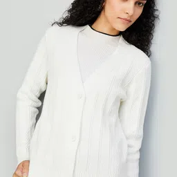 max Women Striped V-neck Cardigan Sweater image 1