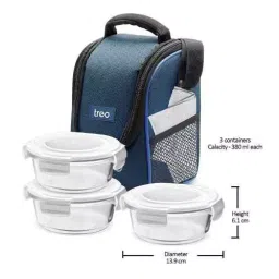 Milton Treo Health First 380ml 3 Pcs Glass Round Container Blue Tiffin Box Set image 5