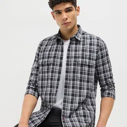 OTTO Men Slim Fit Checked Spread Collar Casual Shirt-picture-22