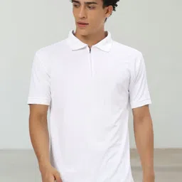 montclair White Polo Collar Regular Fit T-Shirt with Zip Closure-picture-14