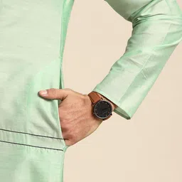 Anouk Men Green Geometric Embroidered Cotton Silk Kurta image 5