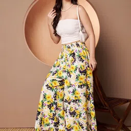 LookShine Women Floral Printed Relaxed Flared Wrinkle Free Trousers image 3