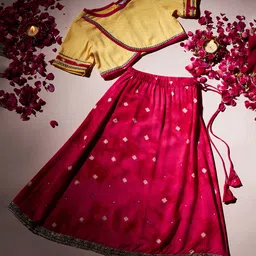 stylobug Stylo Bug Half Sleeves Gota Lace Embellished & Tie Dye Styled Motif Printed Lehenga Choli - Yellow-picture-15