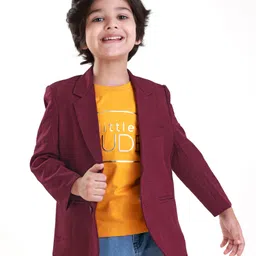 Babyhug Woven Full Sleeves Solid Colour Blazer & Printed T-Shirt - Maroon-picture-36