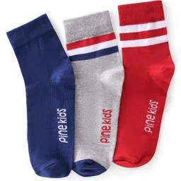 Pine Kids Knit Ankle Length Silvadur Antimicrobial Striped Socks Pack Of 3 ( Color May Vary )-picture-14