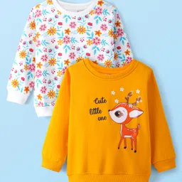 Babyhug Cotton Knit Full Sleeves Sweat Shirts with Floral & Deer Graphics Pack of 2 - White & Orange-picture-11