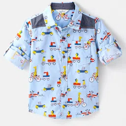 INFINITY Poplin Cotton Full Sleeves Vehicles & Animals Printed Shirt - Light Blue-picture-12