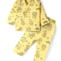Babyhug Cotton Knit Full Sleeves Night Suit with Animal Print - Yellow-picture-13
