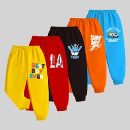 KUCHIPOO Pack Of 5 Best Boy Ever Text & Vehicle Printed Pajamas - Yellow Red Black Orange & Blue-picture-2