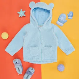 Pantaloons Baby Cotton Full Sleeves Ear Applique & Fur Detailed Hooded Jacket - Light Blue-image-39