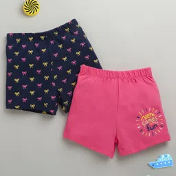 BUMZEE Cotton Knit Above Knee Length Bow Tie Printed Shorts Pack of 2 - Navy Blue & Pink-image-86