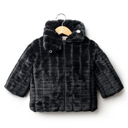 Little Kangaroos Full Sleeves Solid Color Winter Jacket with Fur Detailing - Black-picture-41