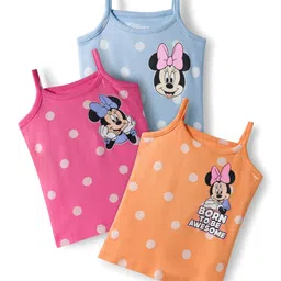 Babyhug Disney Lycra Knit Sleeveless Slips with Minnie Mouse Graphic & Polka Dot Pack of 3 - Light Blue Orange & Dark Pink-picture-25