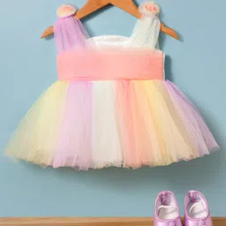 Blabber Sleeveless Floral Applique Detailed & Colour Blocked Knee Length Dress With Booties Set - Multi Colour-picture-11