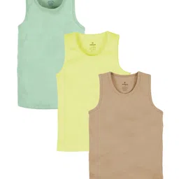 Kiddopanti Cotton Knit Pack Of 3 Sleeveless Solid Vests - Multi Colour-picture-33