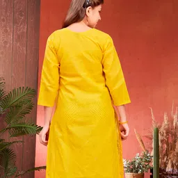 Aarika Cotton Woven Three Fourth Sleeves Abstract Embroidered Kurti - Yellow image 3