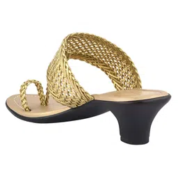 Shoetopia Basket Weave Designed Braided Sandals - Golden image 3