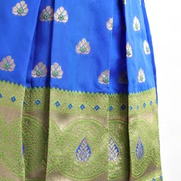 Enfance Half Puffed Sleeves Paisley Embroidered Banarasi Printed Pattu Pavadai Dress - Navy Blue image 5