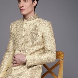 Manyavar Men Beige Embroidered Sherwani & Churidar-picture-9