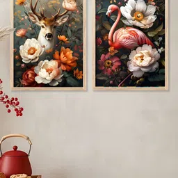 Kotart Brown & Green 2 Pieces Floral And Botanical Printed Wooden Portrait Wall Arts image 4
