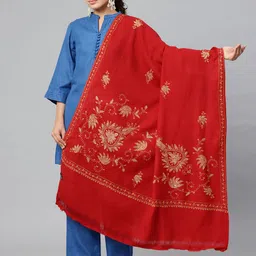 SWI Stylish Ethnic Motifs Embroidered Aari Work Pure Wool Shawl-image-86
