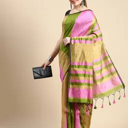 DESH BIDESH Striped Silk Cotton Saree-image-14