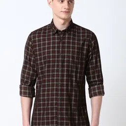 Peter England Casuals Men Spread Collar Tartan Checked Cotton Slim Fit Casual Shirt-picture-30