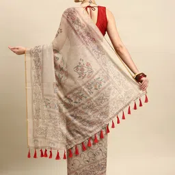 Silk Land Kalamkari Printed Chanderi Saree with Tasselled Border image 2